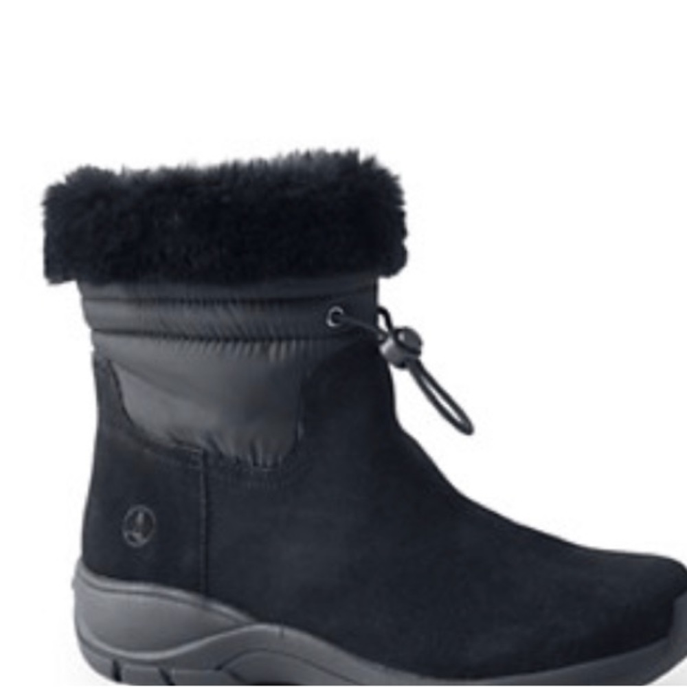 Lands End Black Suede Insulated Cuff Snow Boots